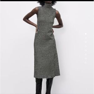 Zara Gingham Knit Midi Dress